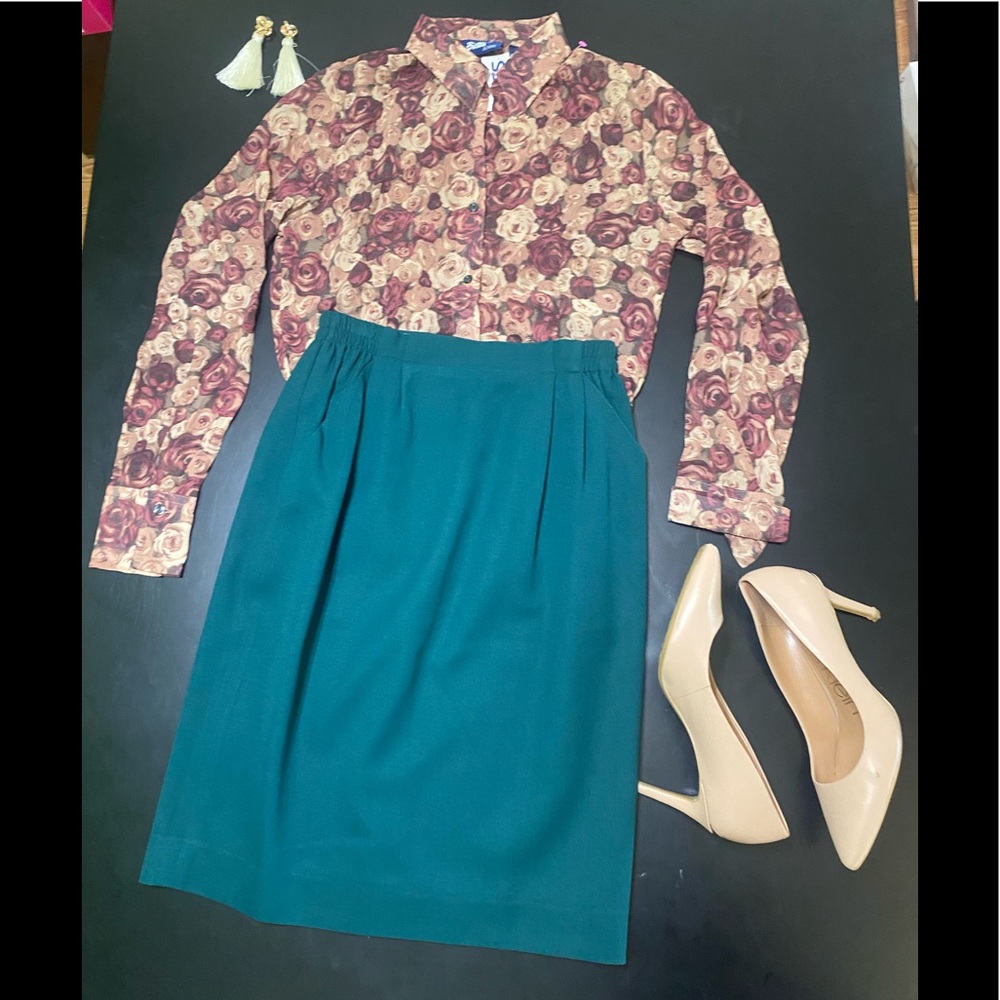 100% wool - Emerald Green Pencil Skirt